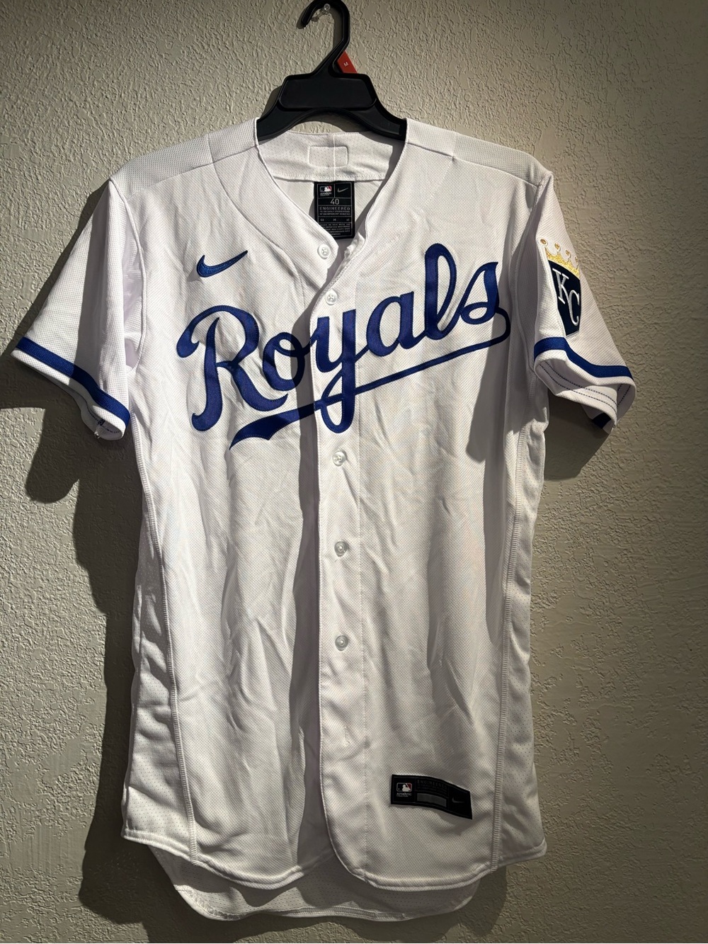 Nike White and Blue Royals Baseball Jersey authentic